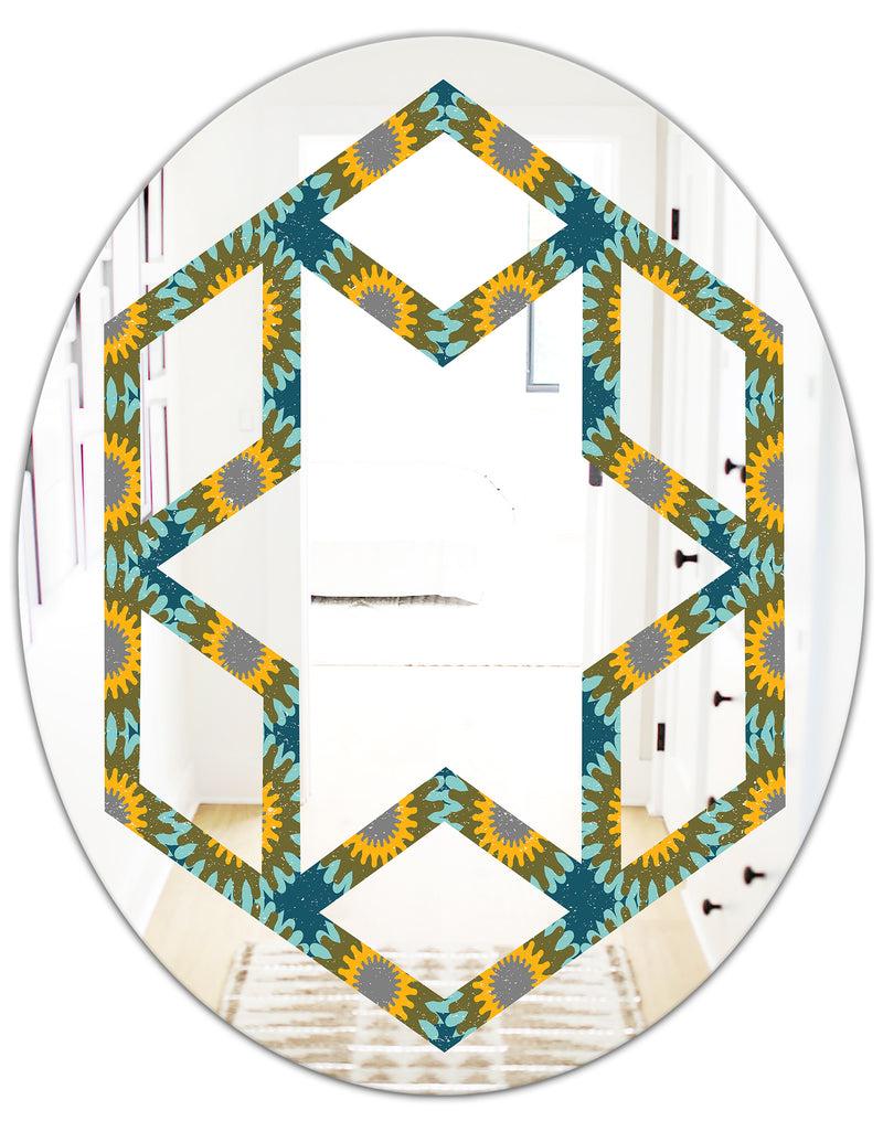 DesignQ Retro Circular Pattern I - Cottage Round Or Oval Wall Mirror - Hexagon Star