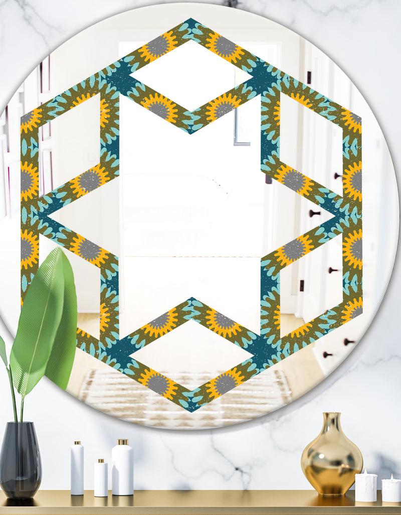 DesignQ Retro Circular Pattern I - Cottage Round or Oval Wall Mirror - Hexagon Star