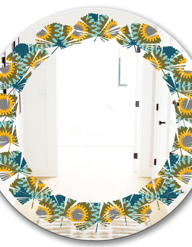 DesignQ Retro Circular Pattern I - Cottage Round Or Oval Wall Mirror - Leaves
