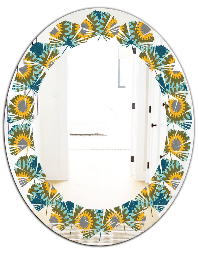 DesignQ Retro Circular Pattern I - Cottage Round Or Oval Wall Mirror - Leaves