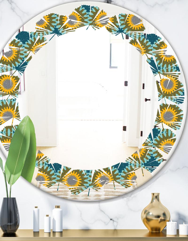 DesignQ Retro Circular Pattern I - Cottage Round or Oval Wall Mirror - Leaves