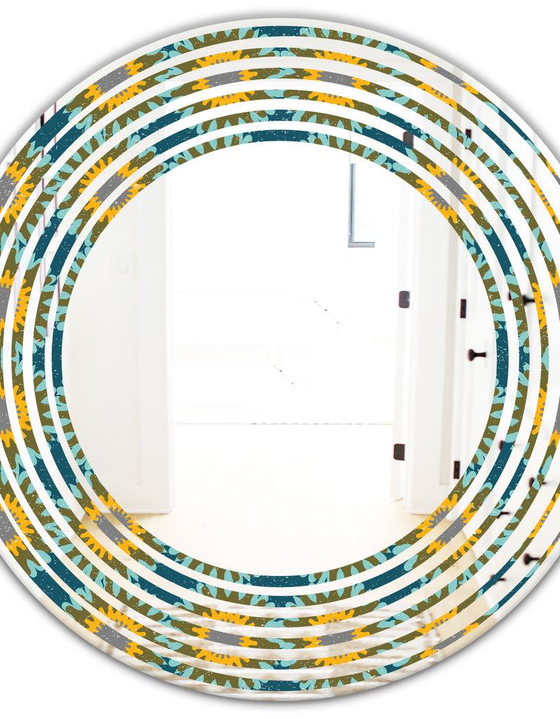 DesignQ Retro Circular Pattern I - Cottage Round Or Oval Wall Mirror - Wave