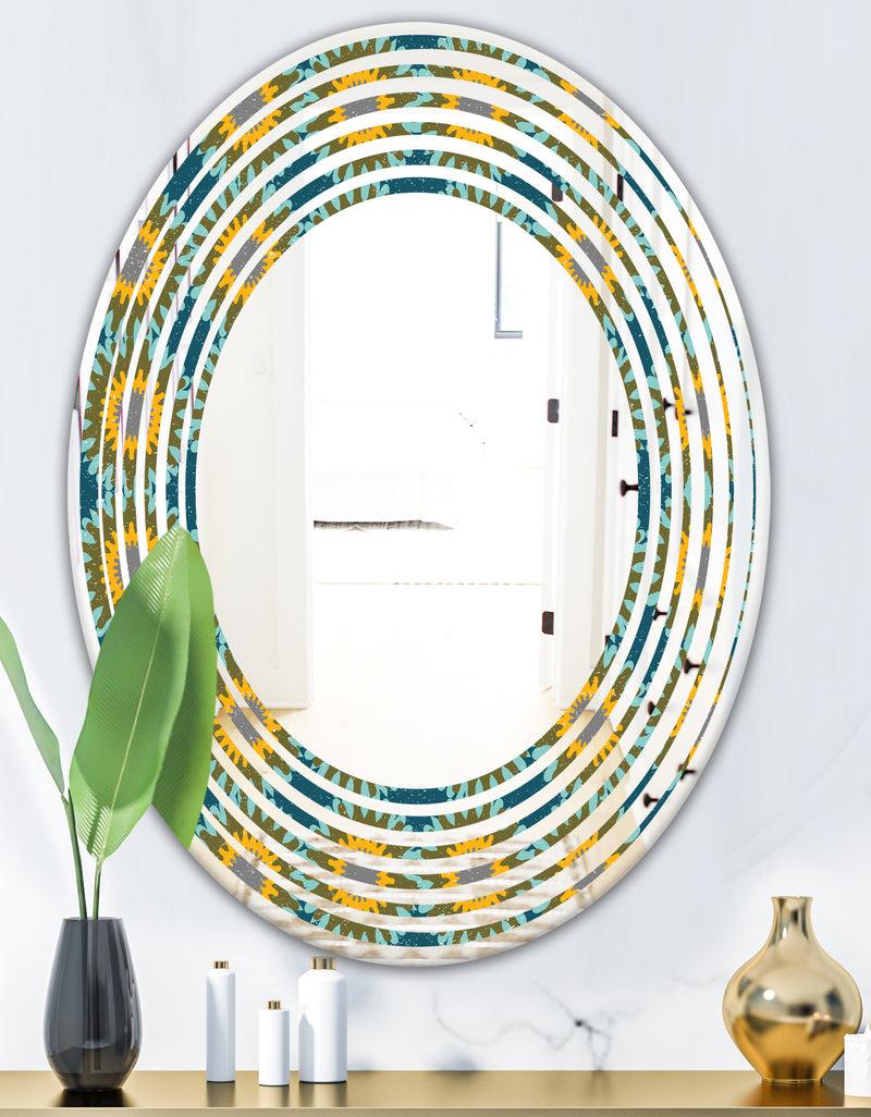 DesignQ Retro Circular Pattern I - Cottage Round Or Oval Wall Mirror - Wave