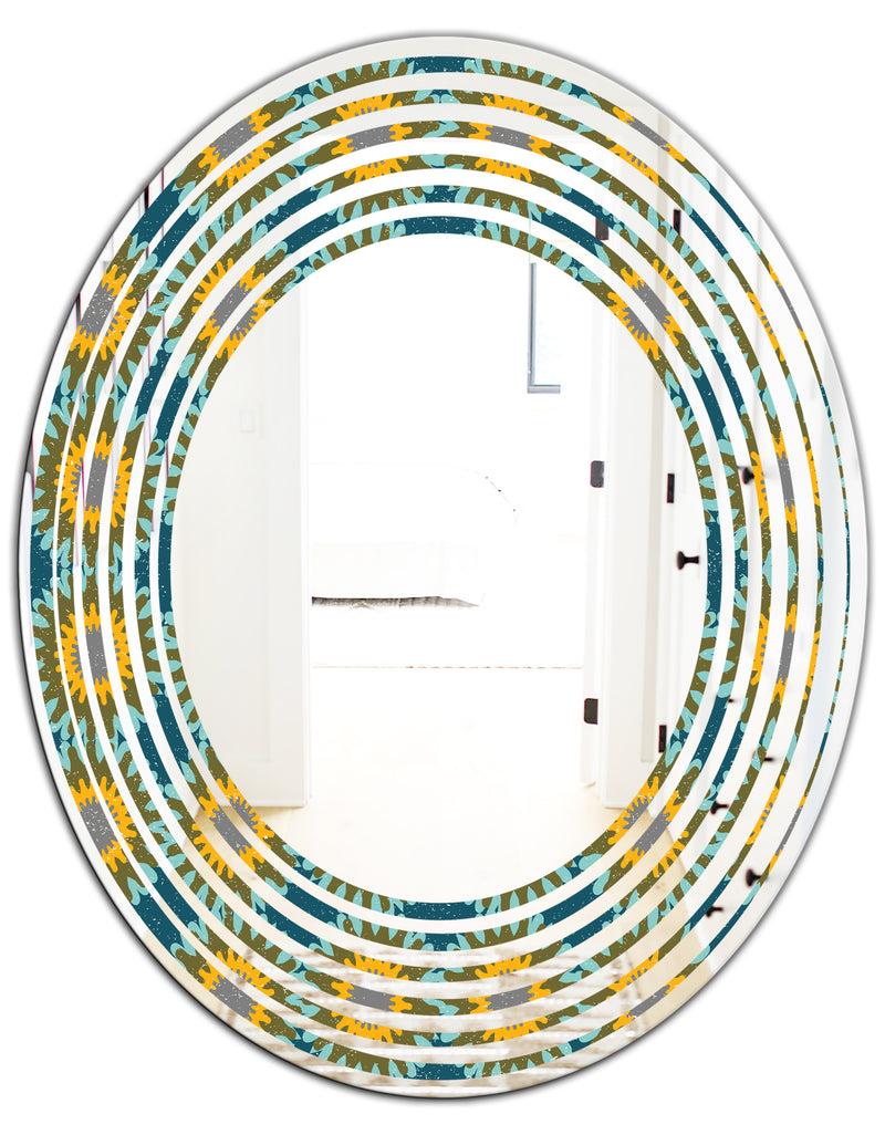 DesignQ Retro Circular Pattern I - Cottage Round Or Oval Wall Mirror - Wave