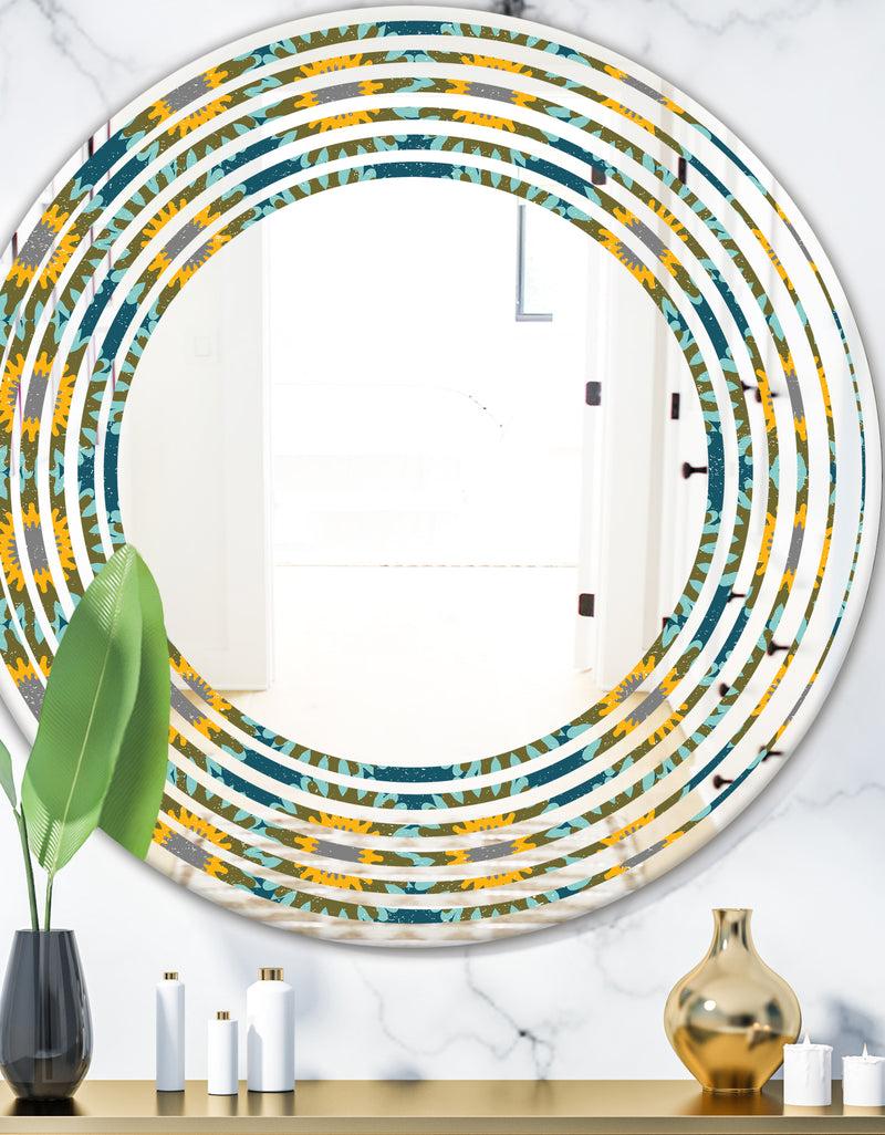 DesignQ Retro Circular Pattern I - Cottage Round or Oval Wall Mirror - Wave