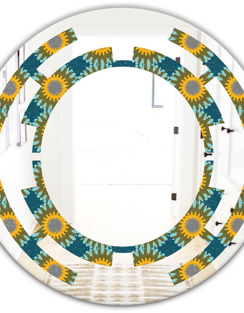 DesignQ Retro Circular Pattern I - Cottage Round Or Oval Wall Mirror - Space