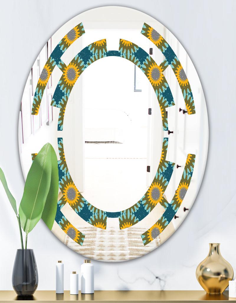 DesignQ Retro Circular Pattern I - Cottage Round Or Oval Wall Mirror - Space