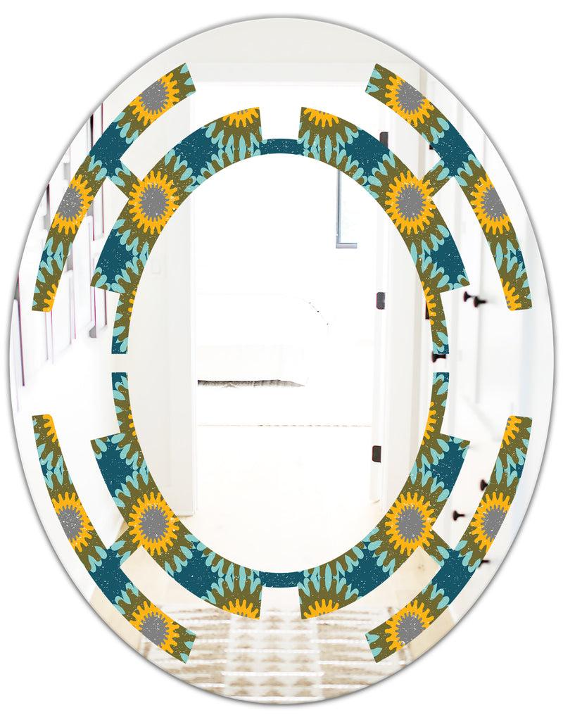 DesignQ Retro Circular Pattern I - Cottage Round Or Oval Wall Mirror - Space
