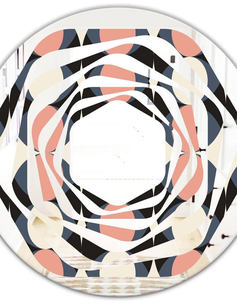 DesignQ Retro Circular Pattern II - Modern Round Or Oval Wall Mirror - Whirl