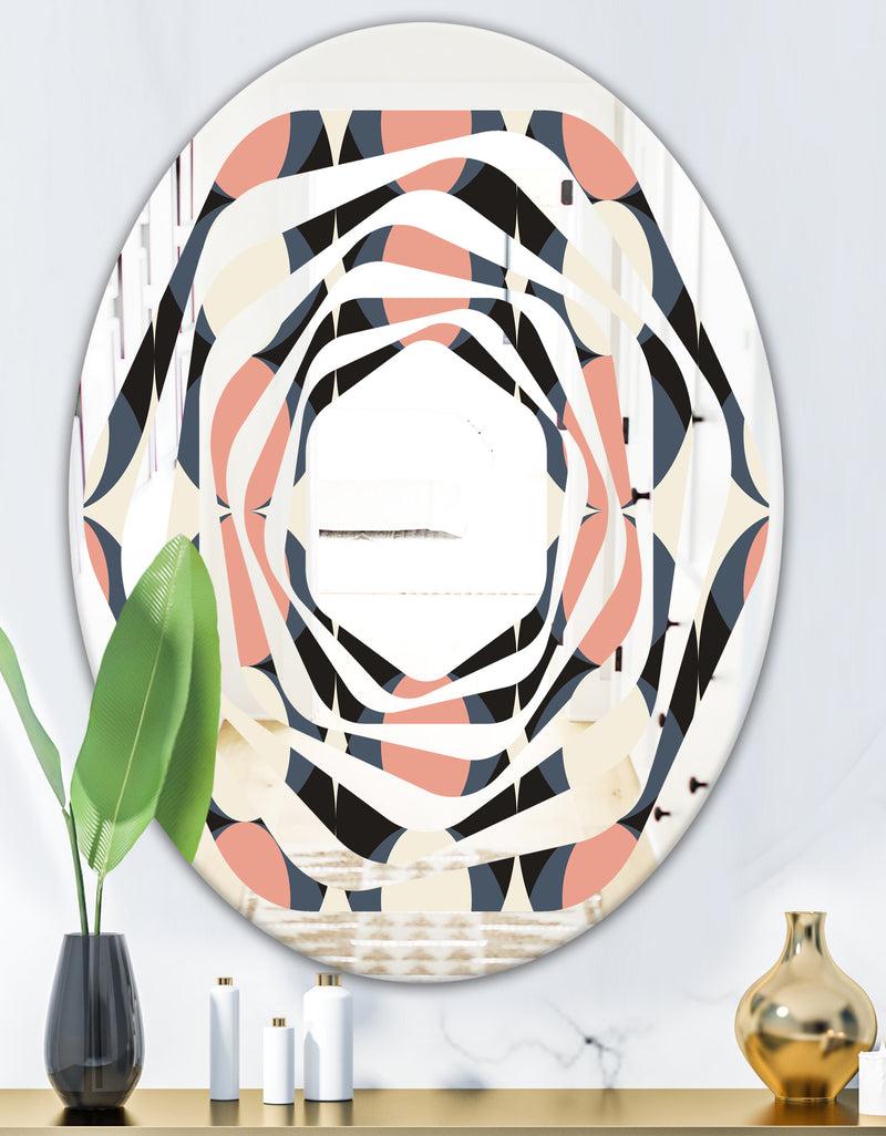 DesignQ Retro Circular Pattern II - Modern Round Or Oval Wall Mirror - Whirl