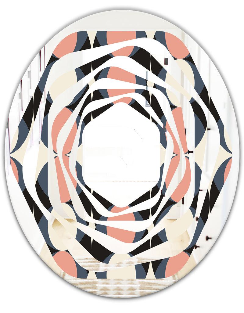 DesignQ Retro Circular Pattern II - Modern Round Or Oval Wall Mirror - Whirl