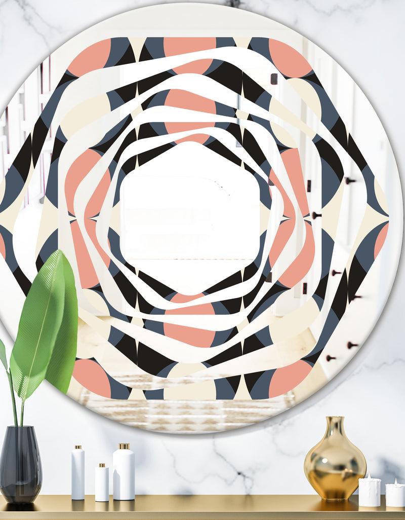 DesignQ Retro Circular Pattern II - Modern Round or Oval Wall Mirror - Whirl