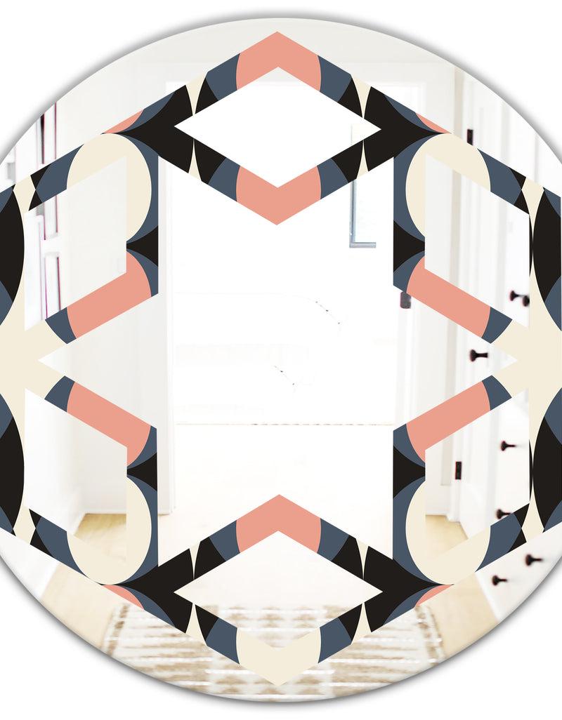 DesignQ Retro Circular Pattern II - Modern Round Or Oval Wall Mirror - Hexagon Star