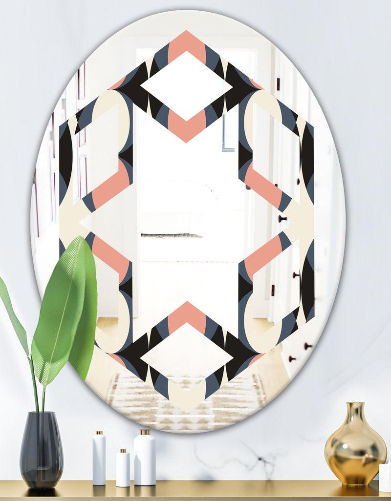 DesignQ Retro Circular Pattern II - Modern Round Or Oval Wall Mirror - Hexagon Star