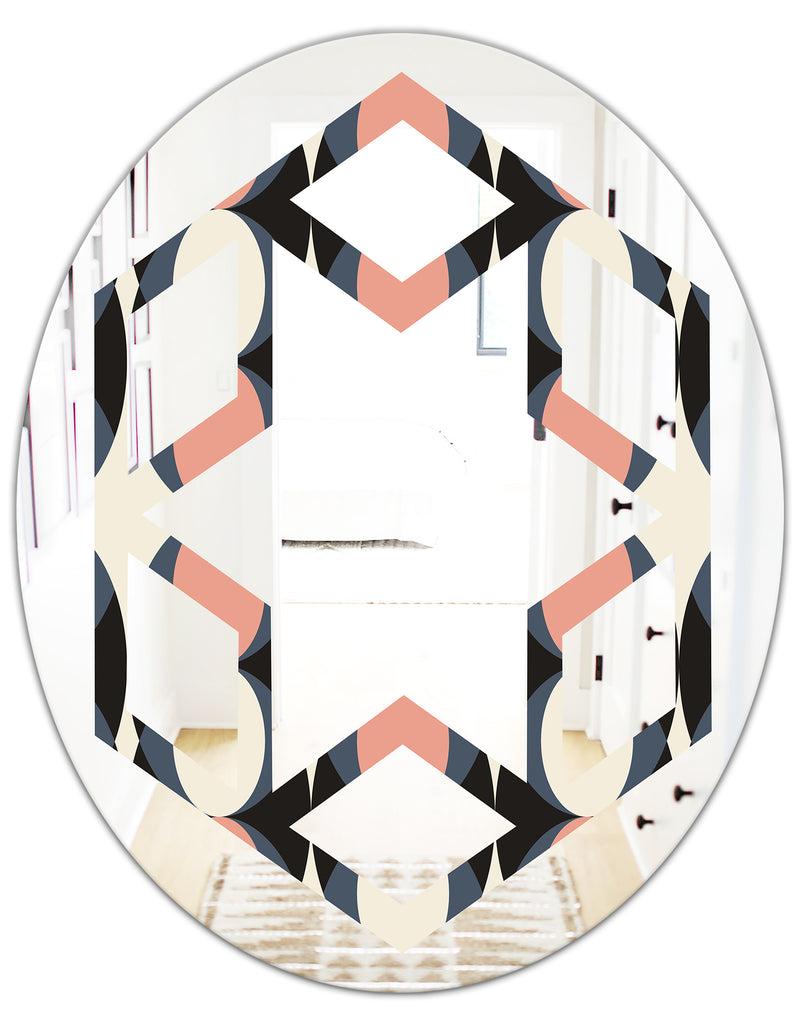 DesignQ Retro Circular Pattern II - Modern Round Or Oval Wall Mirror - Hexagon Star