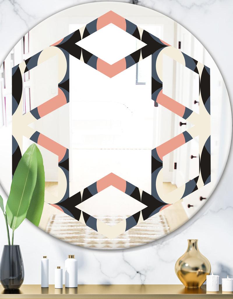 DesignQ Retro Circular Pattern II - Modern Round or Oval Wall Mirror - Hexagon Star