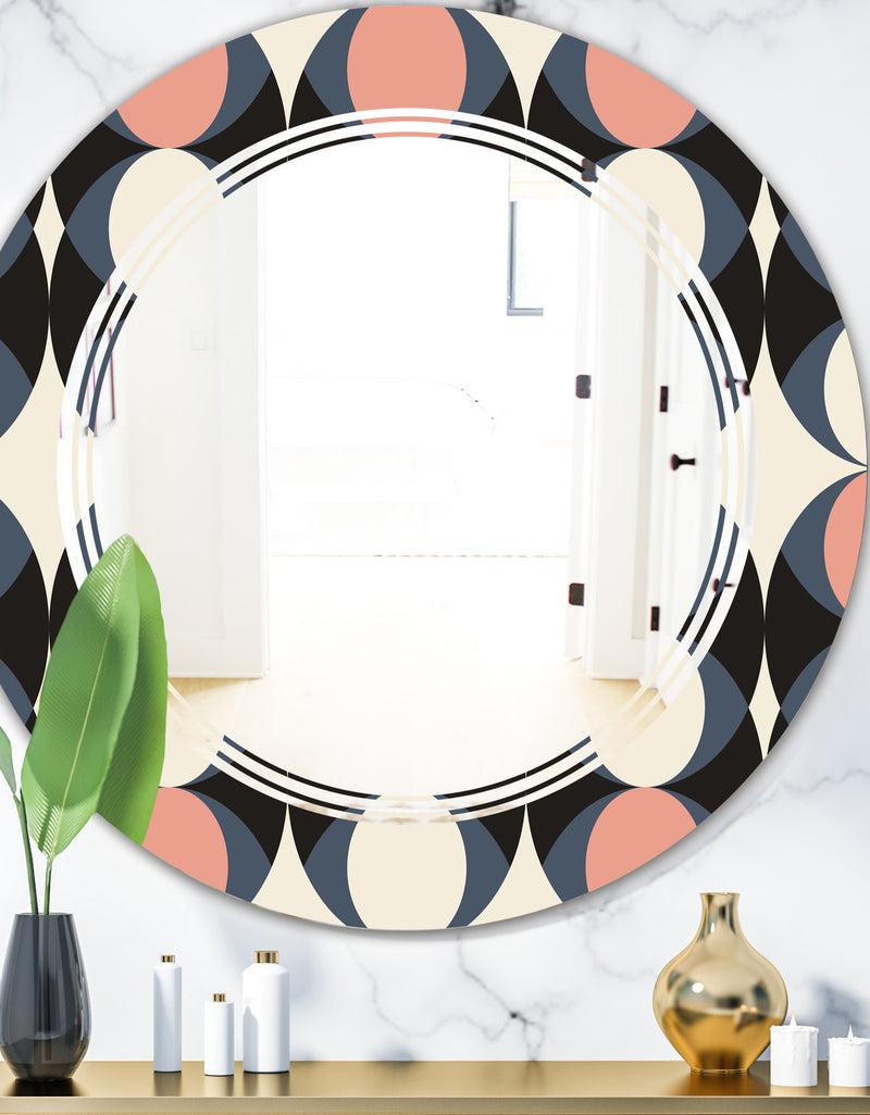 DesignQ Retro Circular Pattern II - Modern Round or Oval Wall Mirror - Triple C