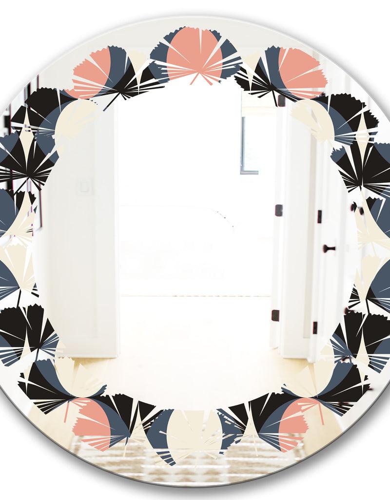 DesignQ Retro Circular Pattern II - Modern Round Or Oval Wall Mirror - Leaves