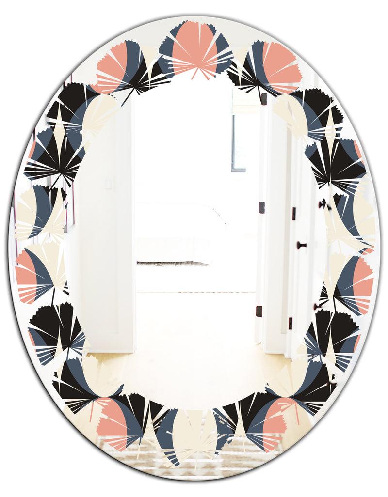 DesignQ Retro Circular Pattern II - Modern Round Or Oval Wall Mirror - Leaves