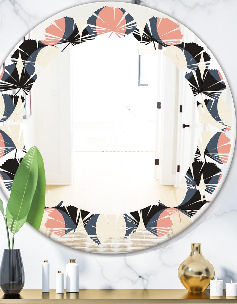 DesignQ Retro Circular Pattern II - Modern Round or Oval Wall Mirror - Leaves