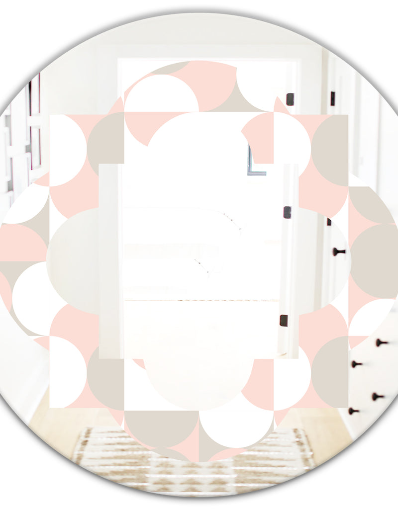 DesignQ Retro Circular Pattern III - Modern Round Or Oval Wall Mirror - Quatrefoil