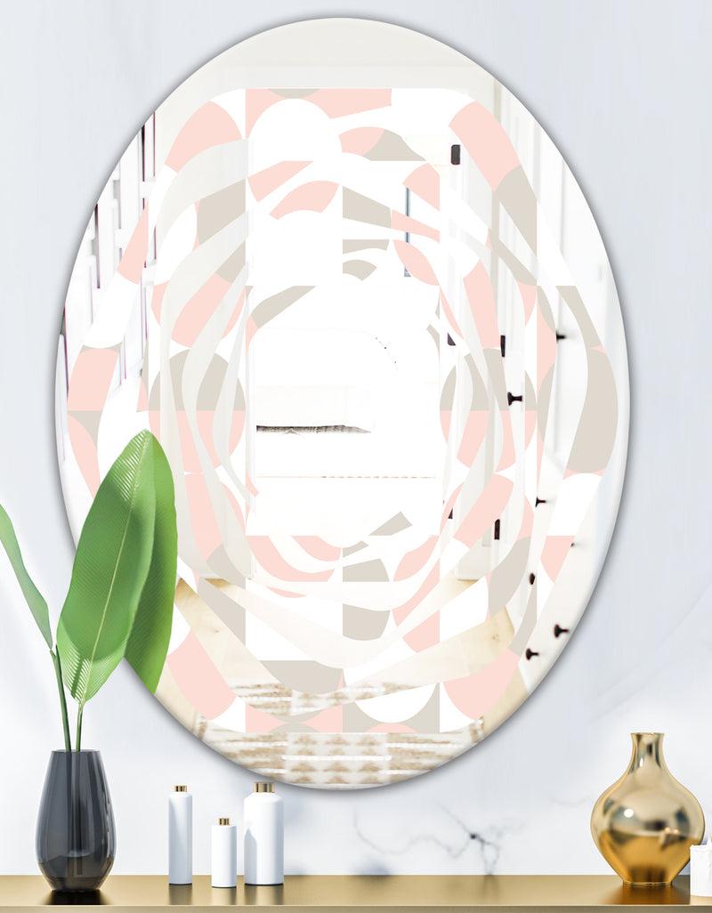 DesignQ Retro Circular Pattern III - Modern Round Or Oval Wall Mirror - Whirl