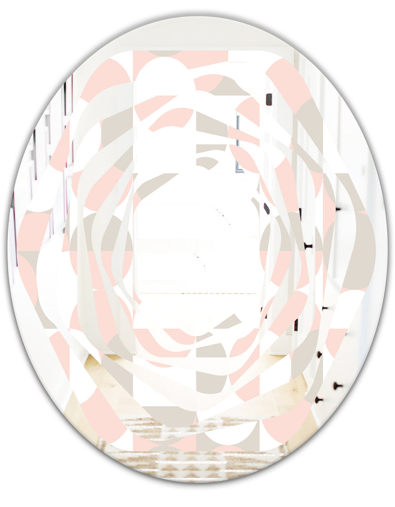 DesignQ Retro Circular Pattern III - Modern Round Or Oval Wall Mirror - Whirl