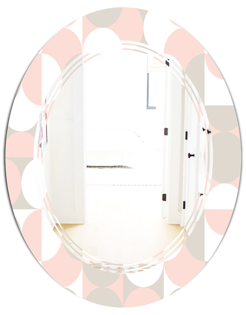 DesignQ Retro Circular Pattern III - Modern Round Or Oval Wall Mirror - Triple C