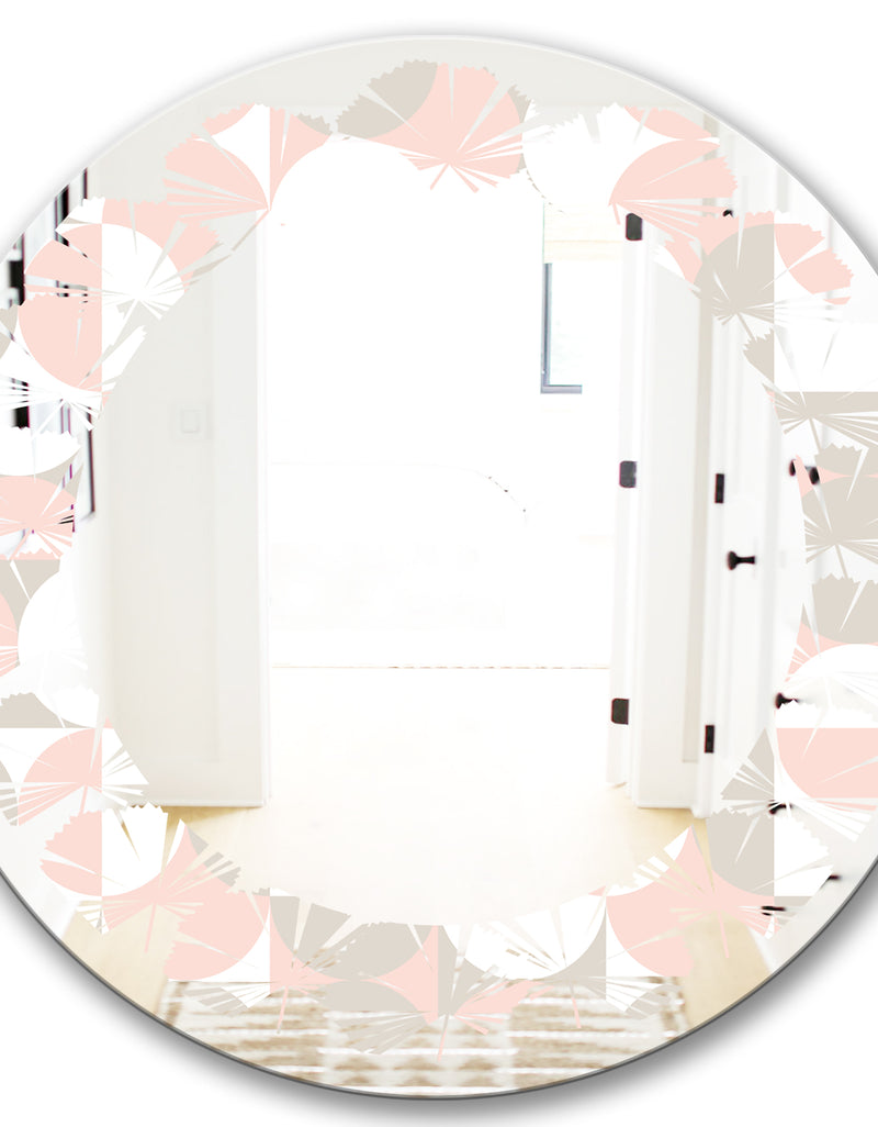 DesignQ Retro Circular Pattern III - Modern Round Or Oval Wall Mirror - Leaves
