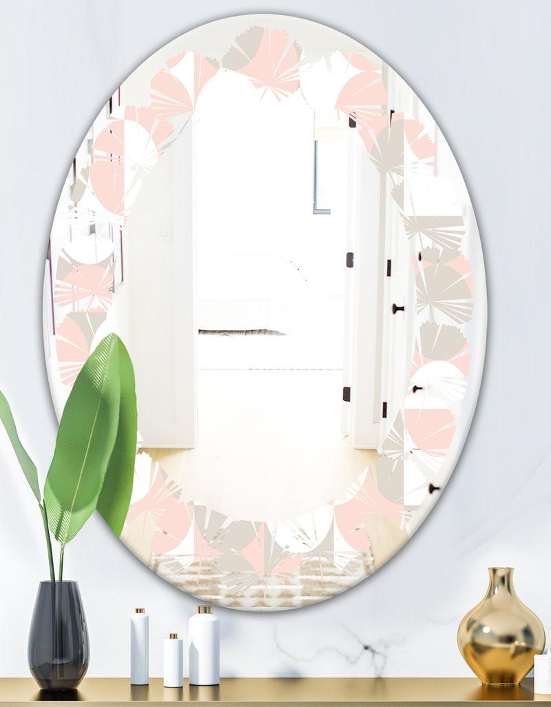 DesignQ Retro Circular Pattern III - Modern Round Or Oval Wall Mirror - Leaves