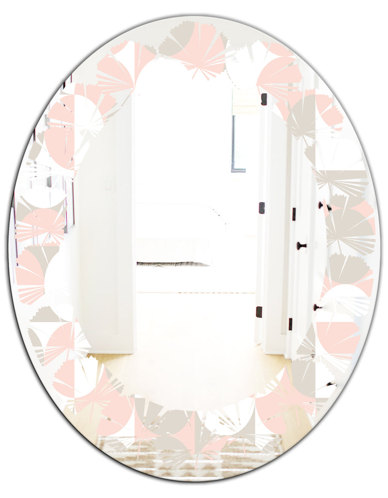 DesignQ Retro Circular Pattern III - Modern Round Or Oval Wall Mirror - Leaves
