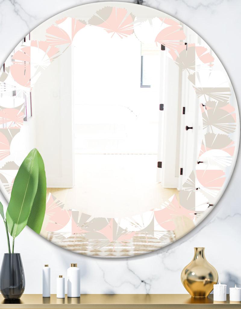 DesignQ Retro Circular Pattern III - Modern Round or Oval Wall Mirror - Leaves