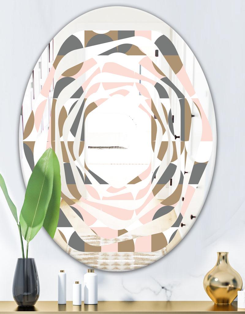 DesignQ Retro Circular Pattern IV - Modern Round Or Oval Wall Mirror - Whirl