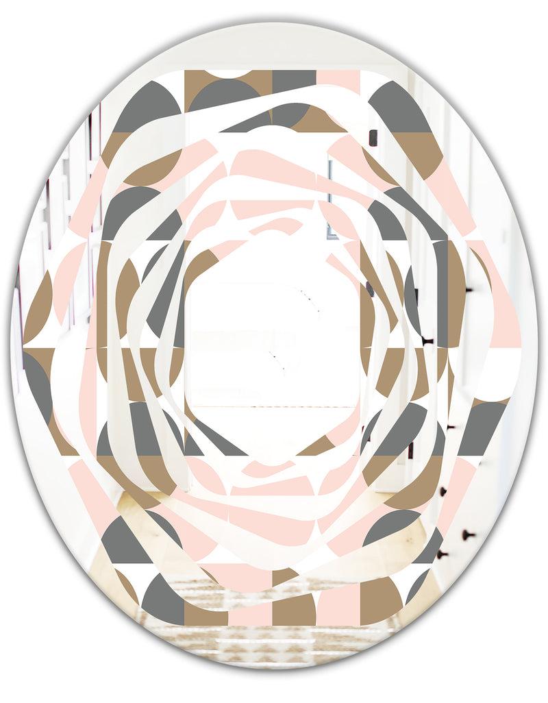 DesignQ Retro Circular Pattern IV - Modern Round Or Oval Wall Mirror - Whirl