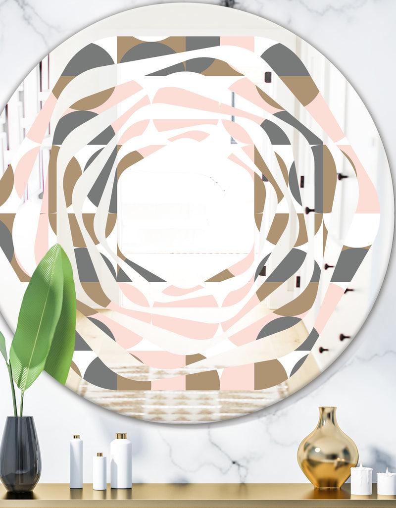DesignQ Retro Circular Pattern IV - Modern Round or Oval Wall Mirror - Whirl