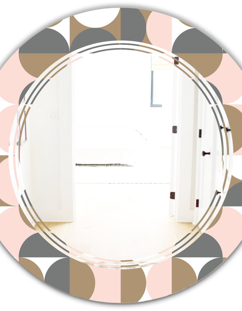 DesignQ Retro Circular Pattern IV - Modern Round Or Oval Wall Mirror - Triple C