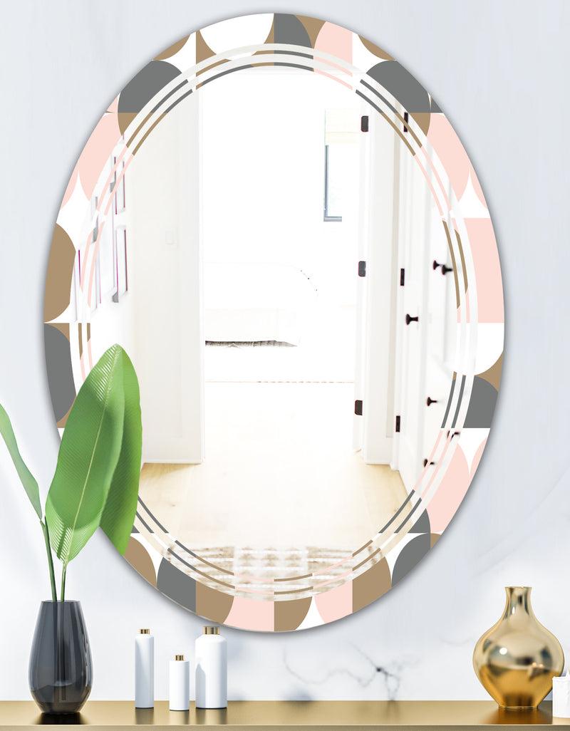 DesignQ Retro Circular Pattern IV - Modern Round Or Oval Wall Mirror - Triple C