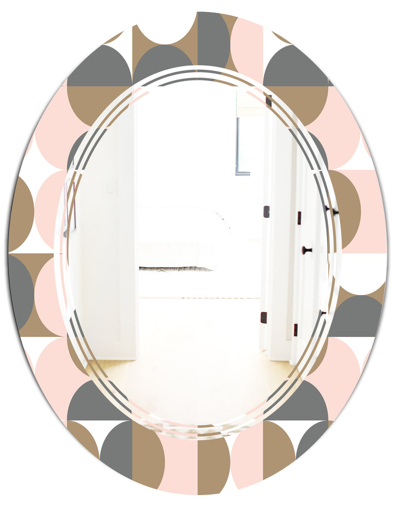 DesignQ Retro Circular Pattern IV - Modern Round Or Oval Wall Mirror - Triple C