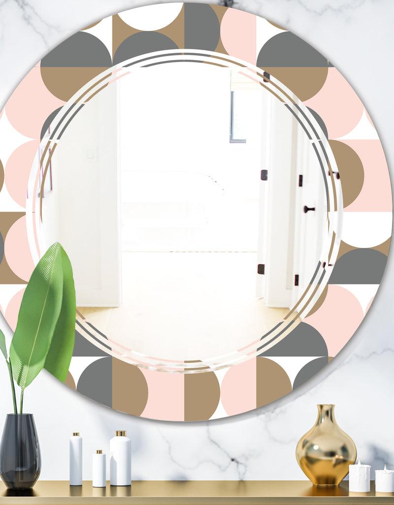 DesignQ Retro Circular Pattern IV - Modern Round or Oval Wall Mirror - Triple C