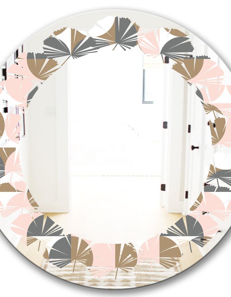 DesignQ Retro Circular Pattern IV - Modern Round Or Oval Wall Mirror - Leaves