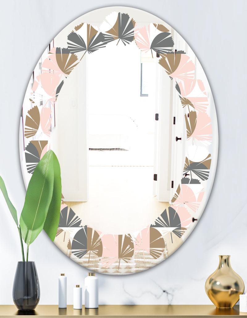 DesignQ Retro Circular Pattern IV - Modern Round Or Oval Wall Mirror - Leaves