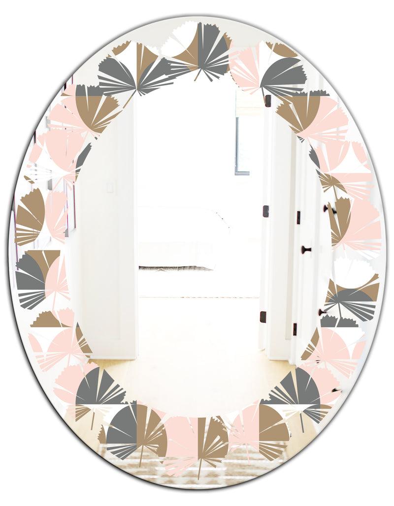 DesignQ Retro Circular Pattern IV - Modern Round Or Oval Wall Mirror - Leaves