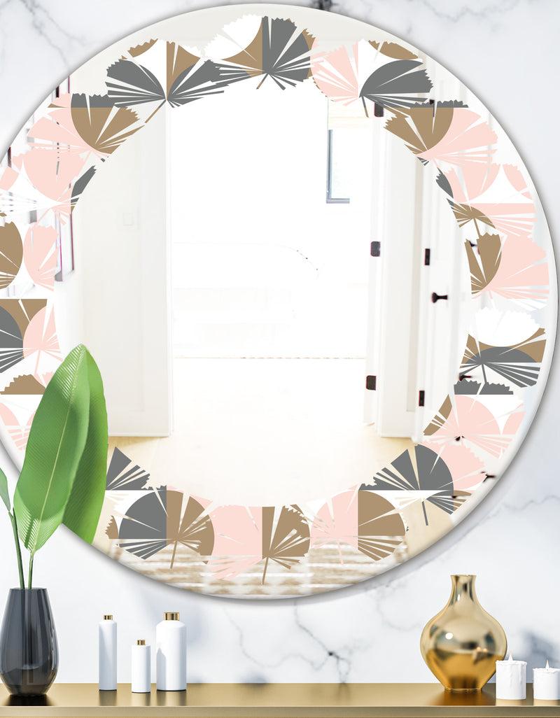 DesignQ Retro Circular Pattern IV - Modern Round or Oval Wall Mirror - Leaves