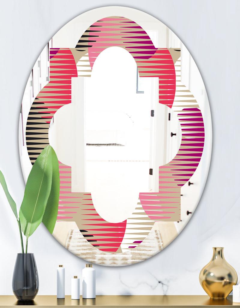 DesignQ Retro Circular Pattern VIII - Modern Round Or Oval Wall Mirror - Quatrefoil