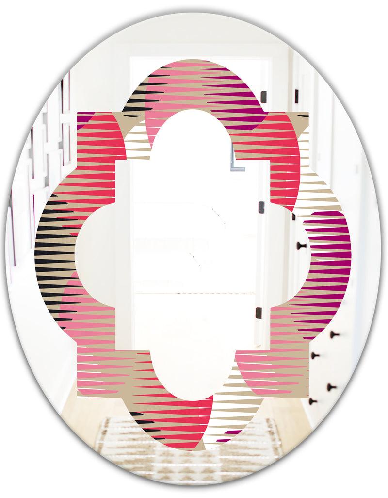 DesignQ Retro Circular Pattern VIII - Modern Round Or Oval Wall Mirror - Quatrefoil