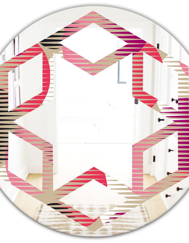 DesignQ Retro Circular Pattern VIII - Modern Round Or Oval Wall Mirror - Hexagon Star