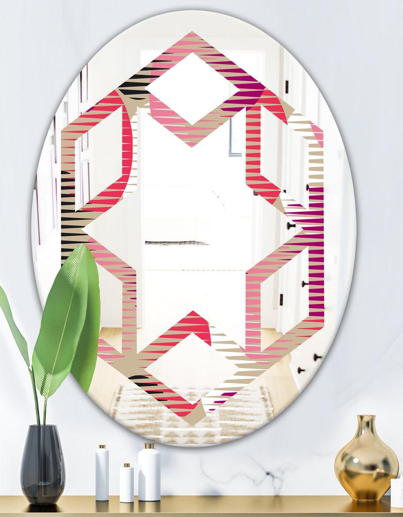 DesignQ Retro Circular Pattern VIII - Modern Round Or Oval Wall Mirror - Hexagon Star