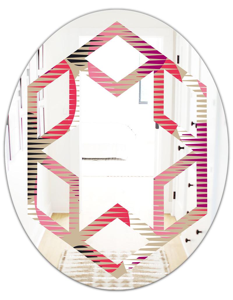 DesignQ Retro Circular Pattern VIII - Modern Round Or Oval Wall Mirror - Hexagon Star