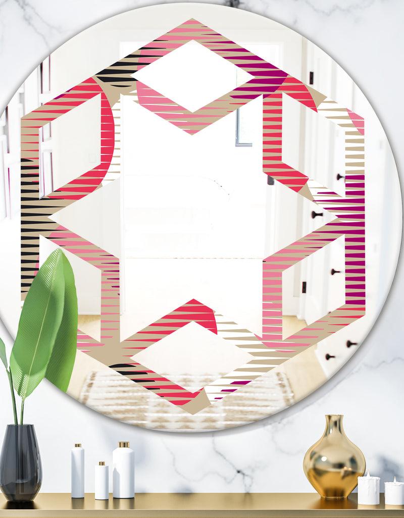 DesignQ Retro Circular Pattern VIII - Modern Round or Oval Wall Mirror - Hexagon Star