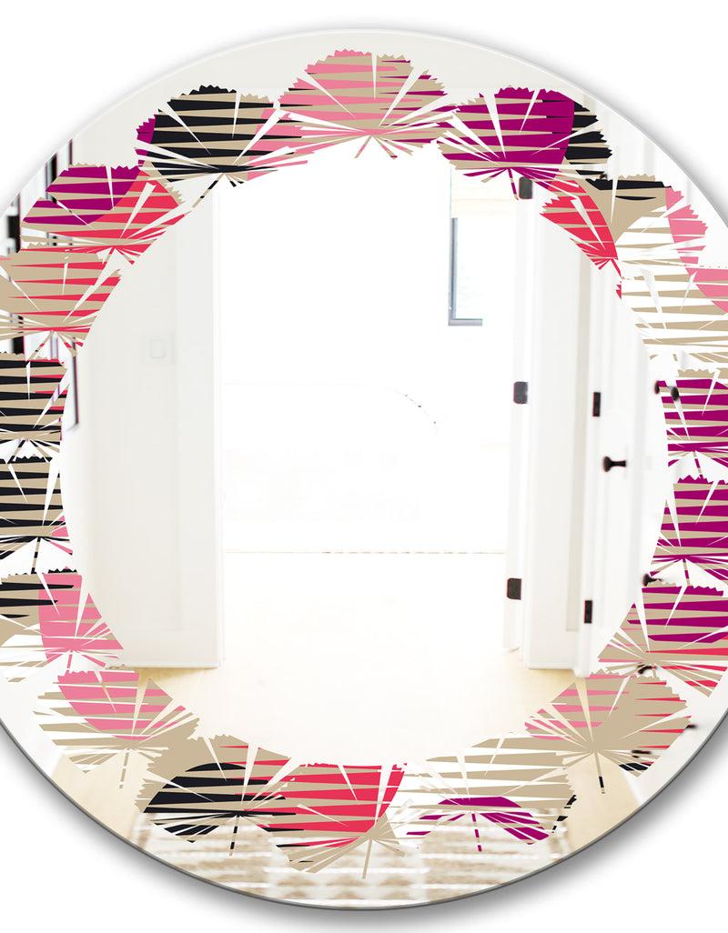 DesignQ Retro Circular Pattern VIII - Modern Round Or Oval Wall Mirror - Leaves